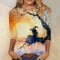 thumbnail image 2 of Riecok Womens Halloween T Shirts 3/4 Sleeve Crewneck Witch Printed Tunic Tops Casual Basic Blouses Multicolor XL, 2 of 5