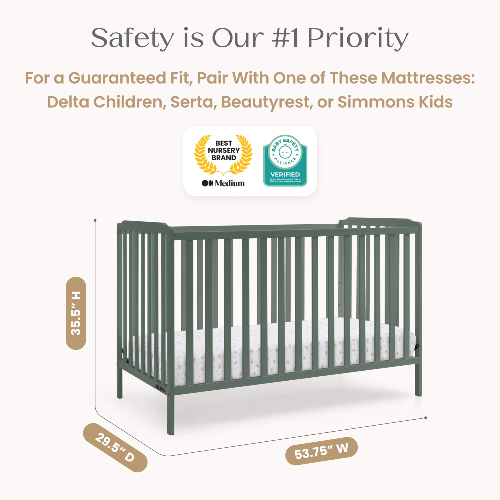 Delta Children Emmie 4-in-1 Convertible Crib - Converts from Baby Crib to Toddler Bed, Daybed and Sofa Bed, Fits Standard Full-Size Crib Mattress, Grassy Glen