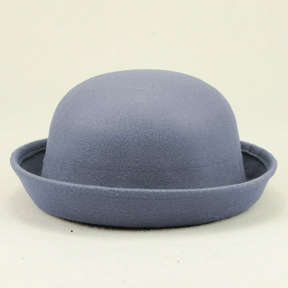 Adults Solid Hat Roll Up Brim Panama Bowler Hat Round Bowler A Hat (Grey One Size)