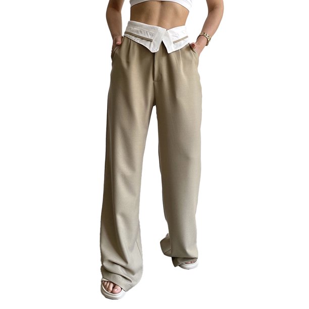 Txlixc Pantalones de piernas anchas para mujeres, chaquetas de solapa con cremallera y botones Txlixc moda