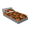 thumbnail image 2 of Floral Fitted Sheet & Pillow Sham Set, Retro Effect Ornamental Peonies on Geometric Style Background Print, Decorative Printed 2 Piece Bedding Decor, Twin, Dark Olive Green and Orange, by Ambesonne, 2 of 2