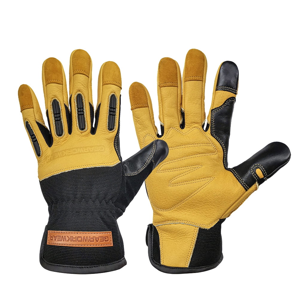 WZQH Leather Work Gloves for Men or Women. X-Large Glove for Gardening,  Tig/Mig Welding, Construction, Chainsaw, Farm, Ranch, etc. Cowhide, Cotton