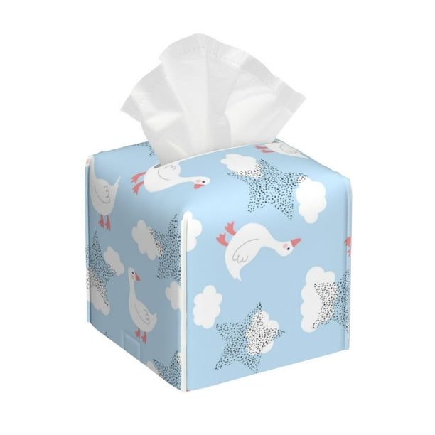 Fotbe Cute Goose On A Blue Sky Porta Pañuelos Decorativo de Cuero, Caja Cuadrada Moderna para Pañuelos Faciales, Organizador y Dispensador 5x5x5''