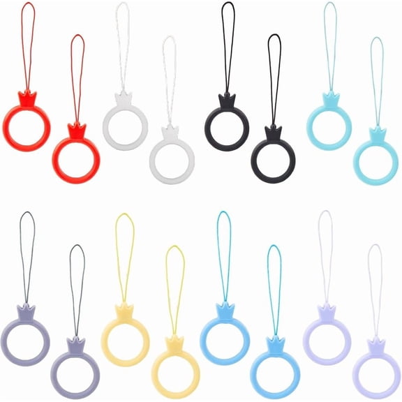 16Pcs 8 Colors Cell Phone Lanyard Finger Ring Silicone Mobile Phone Charm Hanging Straps Grip Holders for Smartphone Keycord Card USB Flash Finger Rings Keychain Part Accessories Colorful