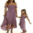 thumbnail image 1 of Family Matching Off Shoulder Dress Mommy and Me Ruffle Chiffon Long Tube Top Beach Dress, 1 of 8