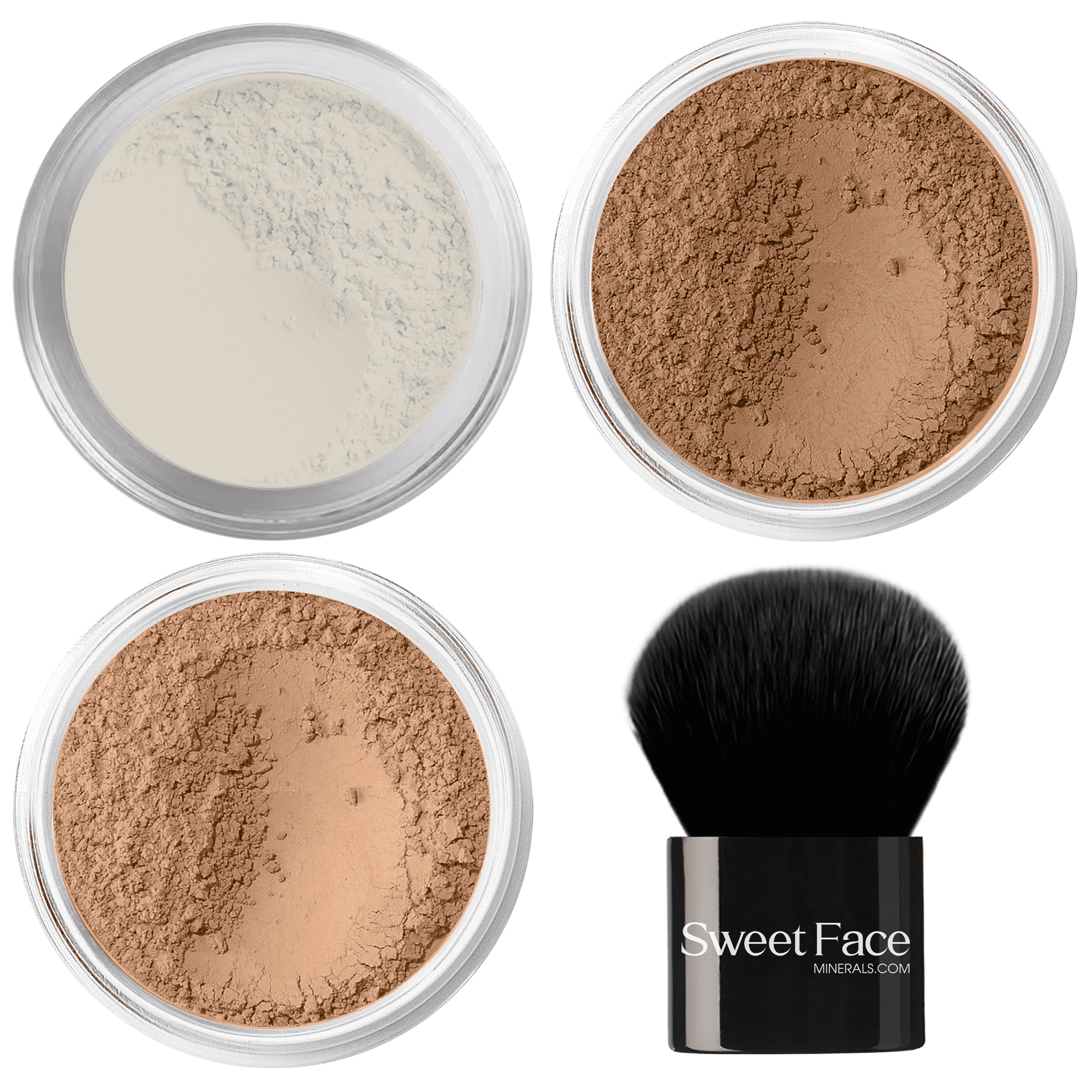 4pc Full Size Kit (Cocoa) Mineral Makeup Matte Loose Foundation + Kabuki Brush + Concealer + Finishing Translucent Setting Powder + Bare Face Full Coverage
