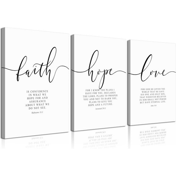 3Pcs Framed Faith Hope Love Bible Verse Canvas Wall Art Christian Scripture Quote Posters Prints Inspirational Religious Wall Decor Pictures Paintings for Living Room Bedroom Home Decoration
