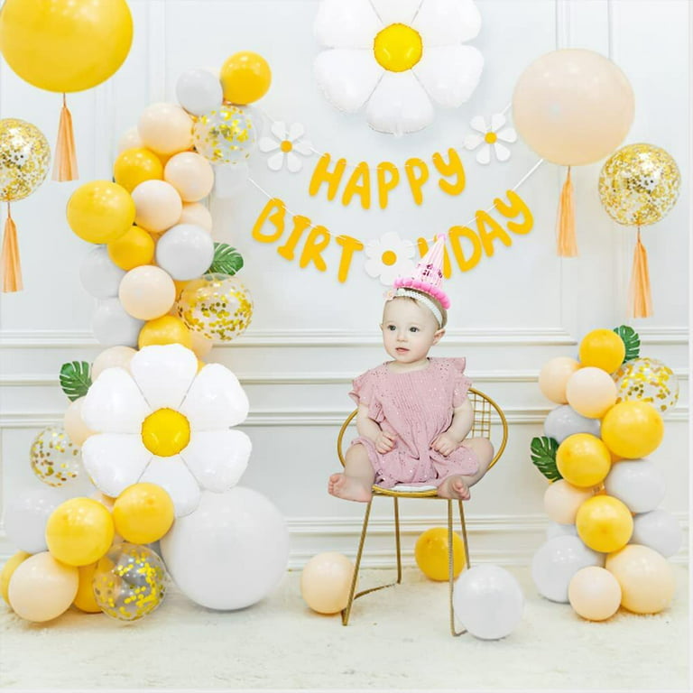 60Pcs Baby Shower Party Cream Yellow Daisy Balloons Garland Decorations  Kids Birthday Party Decorations Cute Daisy Foil Balloons - AliExpress