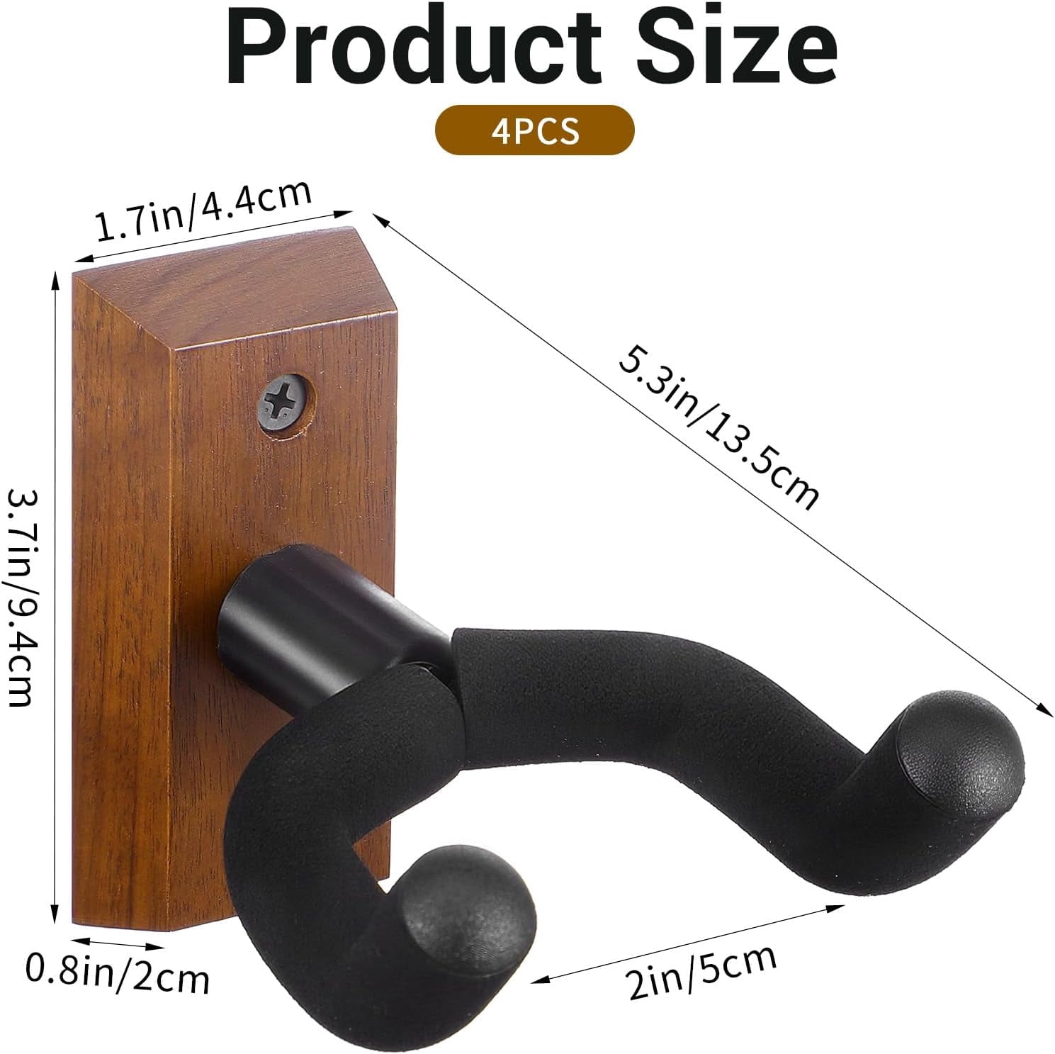 4 Pack Guitar Wall Mount, Black Walnut Wood Guitar Hanger U-Shaped Wall Hanger Mount with Rotatable Soft Guitars Hook for Acoustic Guitars Bass, Easy to Install, Gift for Guitarplayer