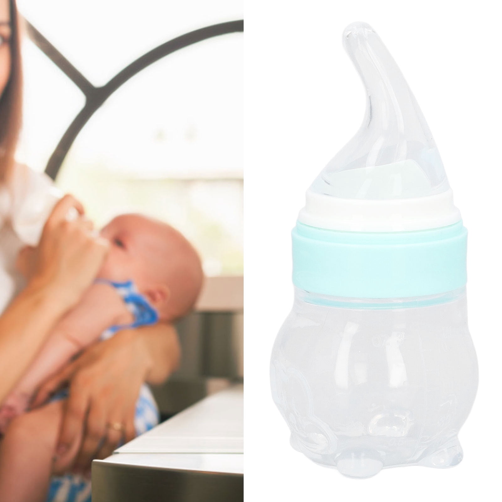 Yajisi Multifunction Baby Bottle Food Feeder, Detachable Infant Silicone Feeder for Cereal & Baby Food Drinking Water with Spoon, BPA-Free, Multi-color, 1 Count