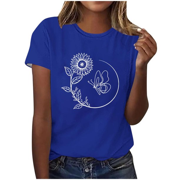 Tops de Ajuste Suelto para las Mujeres Sudadera Casual Impresa Manga Corta Cuello Redondo Superior, Poliéster