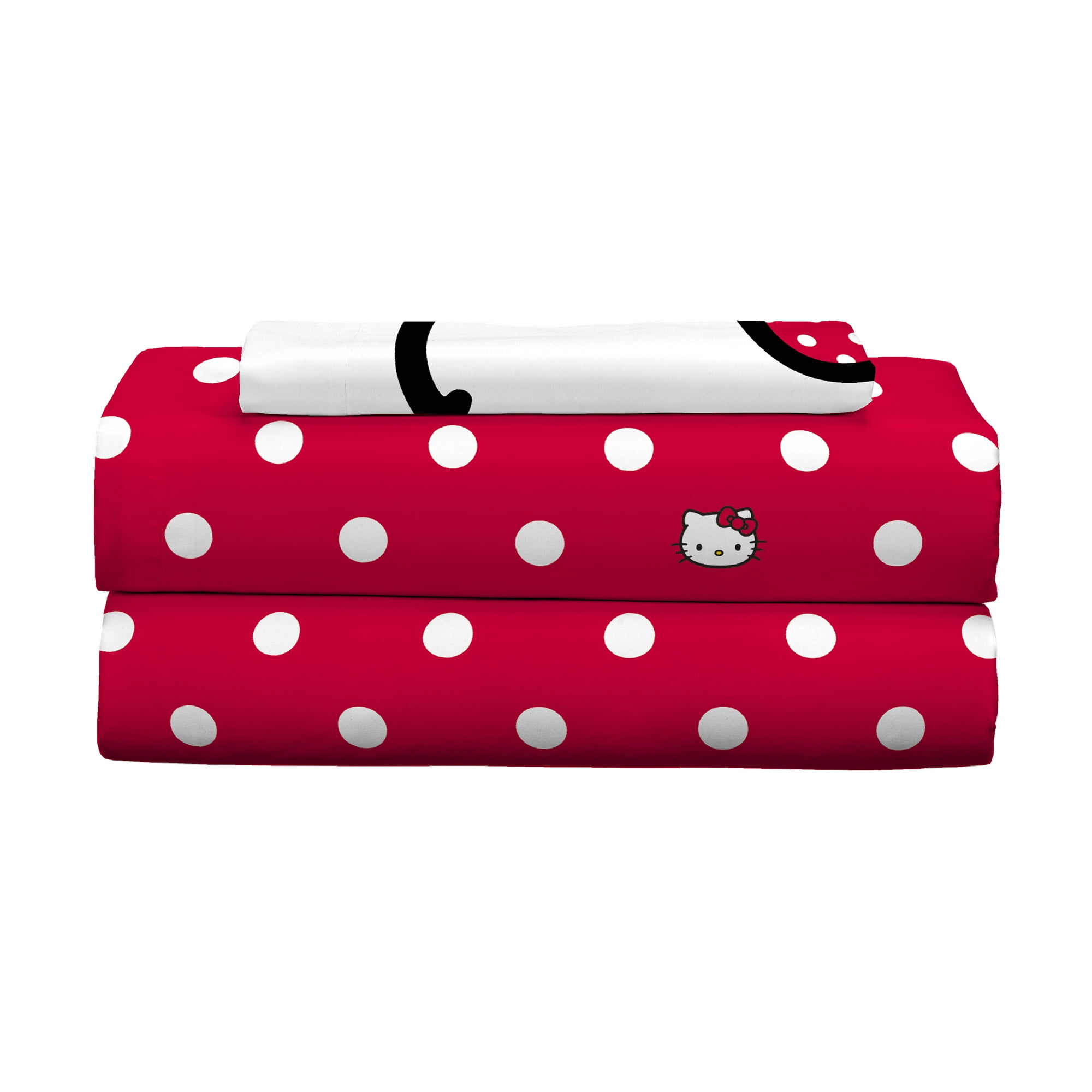 Hello Kitty Kids 3 Piece Red White Polka Dots Sheet Set, Twin