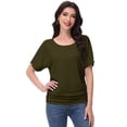 thumbnail image 7 of Women's Dolman Top Boat Neck Comfortable Short Sleeve Solid Gentle Tees Casual T Shirt with Side Shirring Detail, 7 of 7