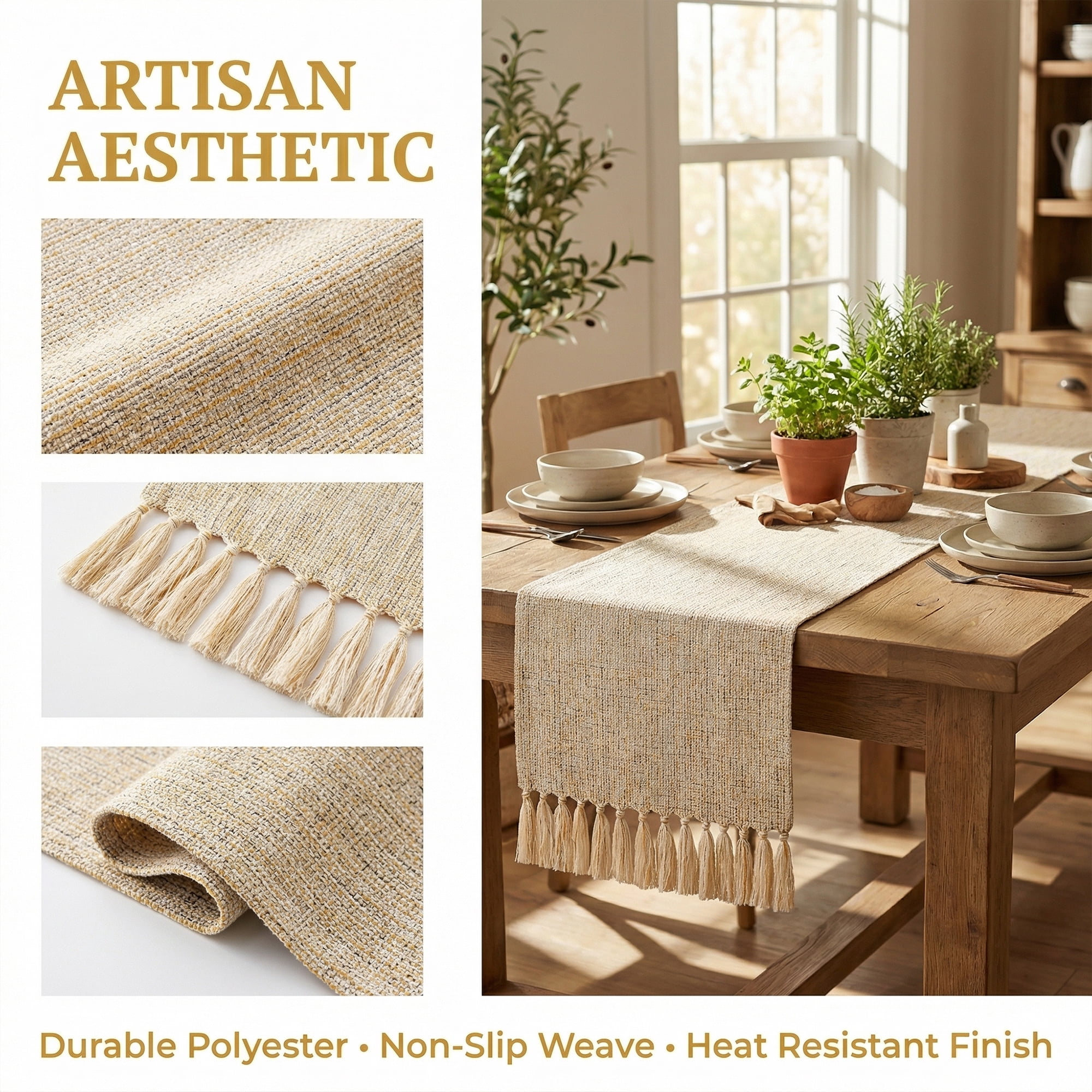 Unique Bargains Washable Polyester Table Runner for Birthday Decorations Beige 13"x94.5"