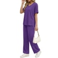 thumbnail image 3 of Fantaslook Lounge Sets for Women Casual 2 Piece Outfits Summer V Neck Short Sleeve Tops and Wide Leg Pants Pajamas Sets, 3 of 9