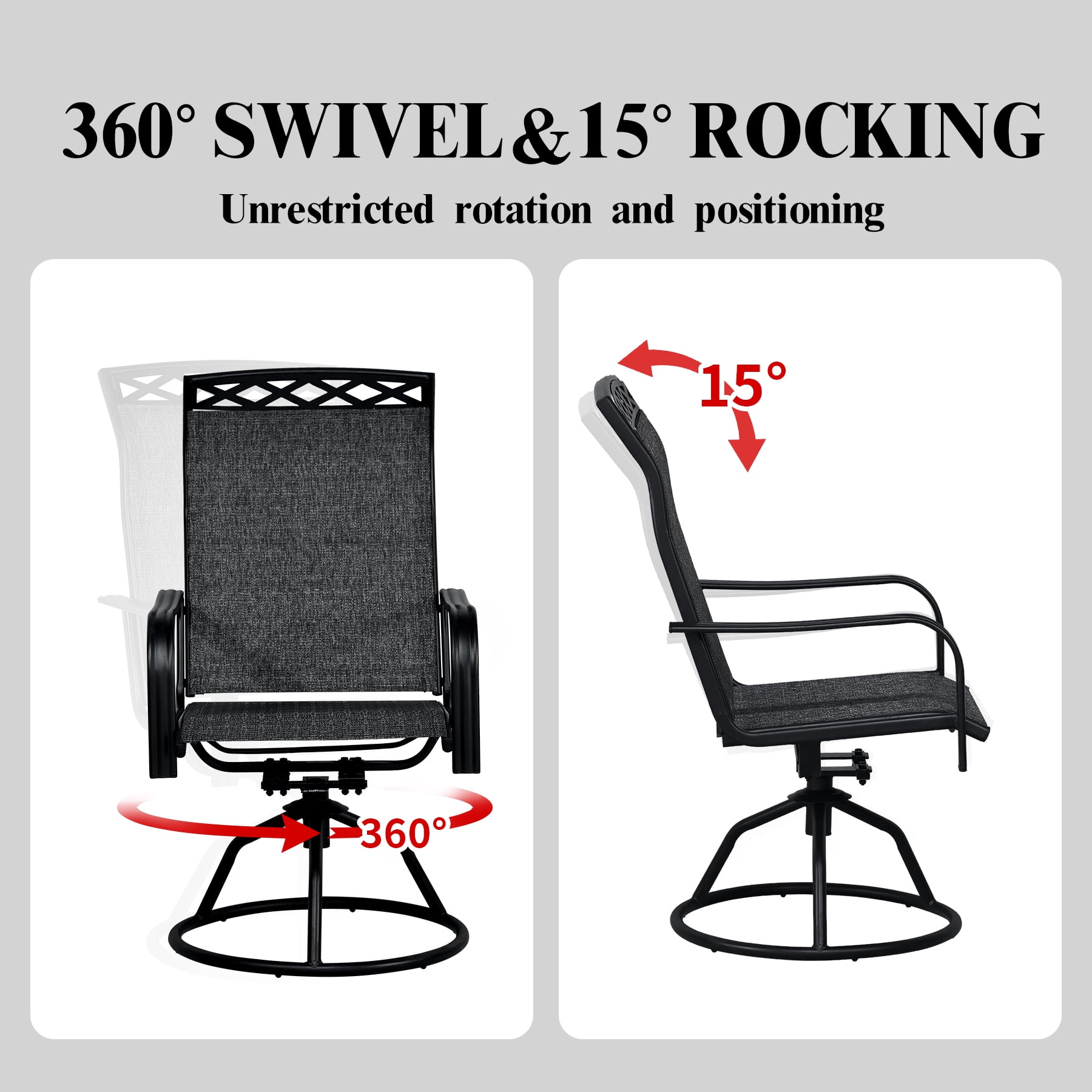 Patio Swivel Dining Chairs Set of 2,Outdoor Swivel Rocker Patio Chairs with All Weather Textilene High Back Metal Frame,for Backyard, Porch, Garden & Lawn