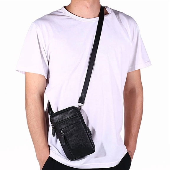 Janrevotw Men'S Crossbody Mobile Phone Bag Outdoor Sports Shoulder Small Leather Men'S Shoulder Bag Casual Messenger Zip Clutch (Black)