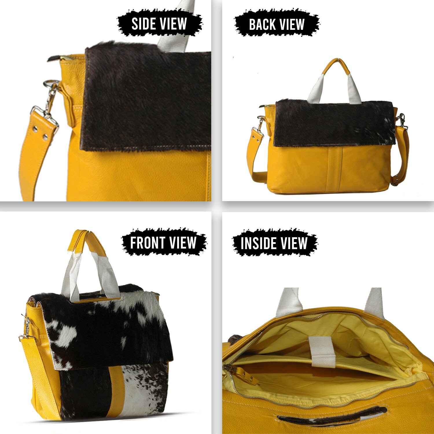 Cowhide Leather Hair On Laptop Bag Messenger Bag Unisex Briefcase Business Animal Print Cowhide Hair On Bag, Cowhide Bag - DSC-0603