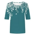 thumbnail image 4 of Sakmal Green Womens Plus Size Tops Elbow-Length Flower Crew Neck Graphic T-Shirts Plus Size Ladies Shirts, 4 of 5