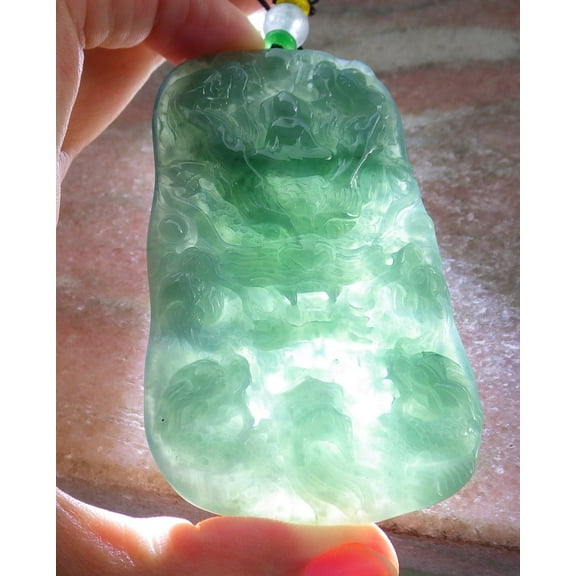 Icy Green Natural A Jade jadeite Pendant 9 Dragon Necklace 67668 TN