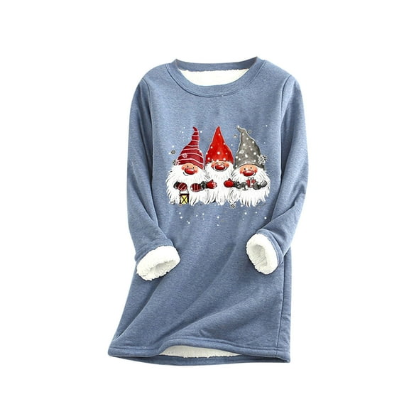 JINMGG Christmas , Womens Plus Size Tops Christmas Print Women Fashion Thick Fleece Sweatshirt Velvet Warm Round Neck Underwear Top