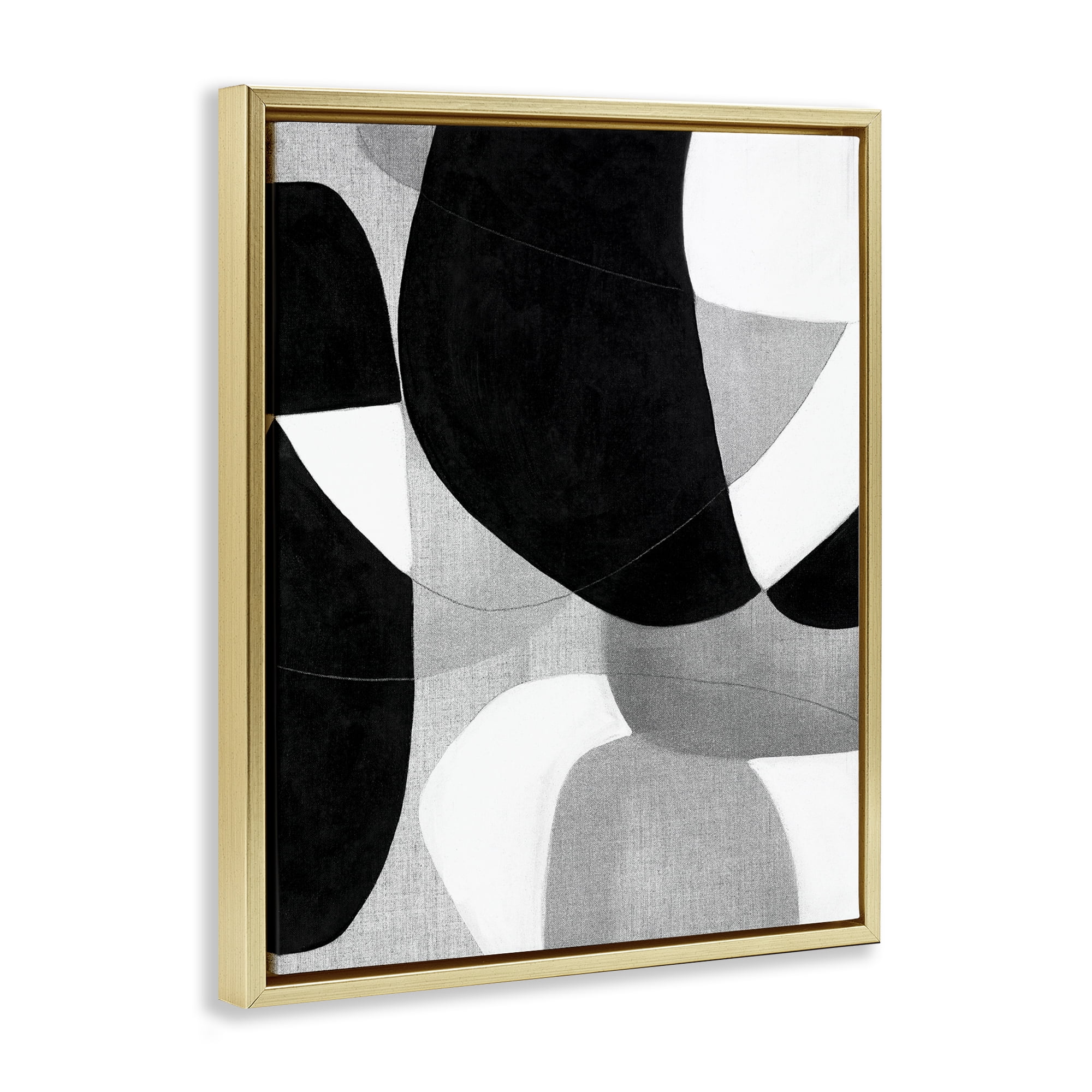 Stupell Industries Monochrome Oblong Shapes Abstract Painting Gold Floater Framed Canvas Art Print Wall Art, 25 x 31