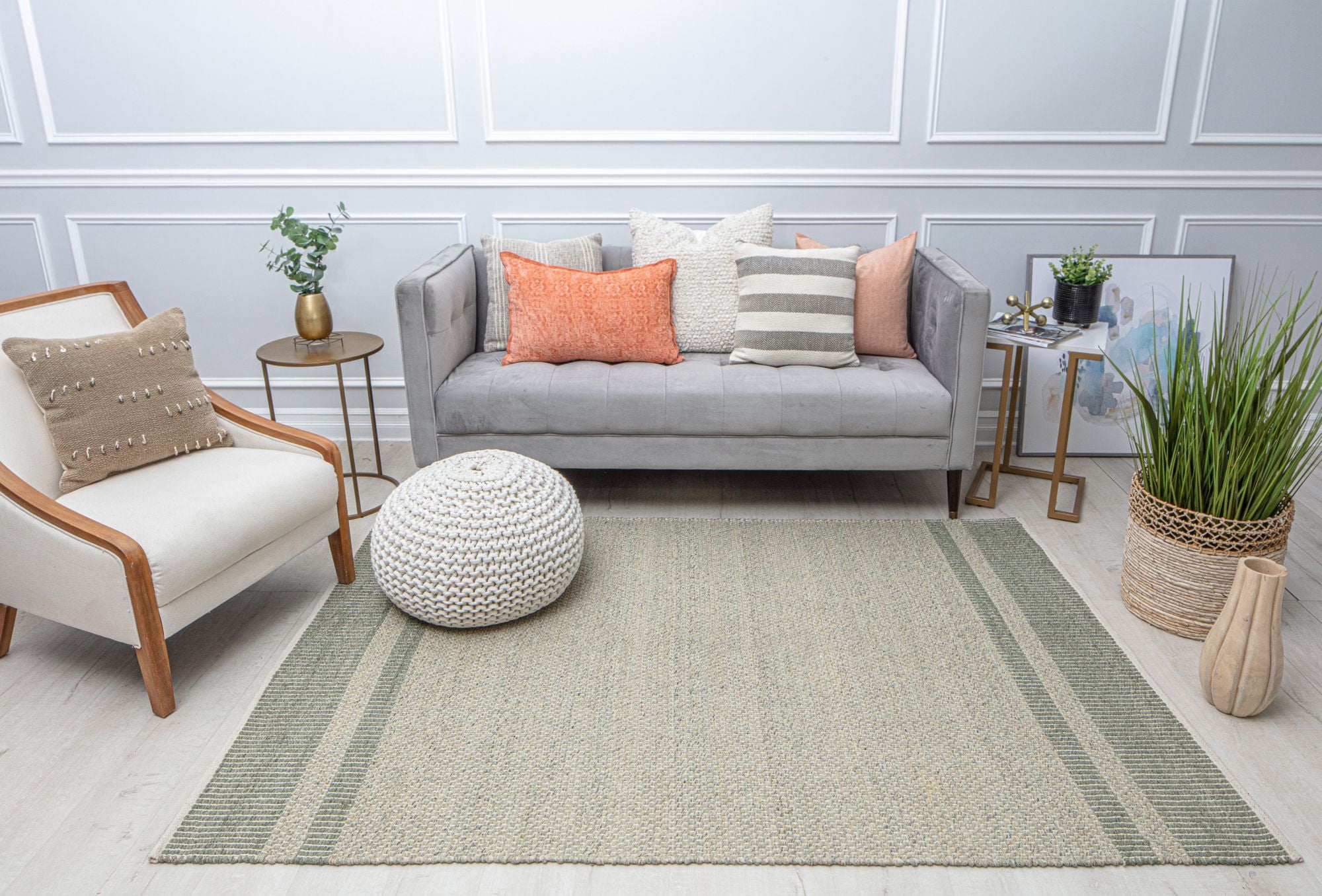 Rugs America Daphina DN10A Olive Border Farmhouse Green Area Rug, 8'0"x10'0"