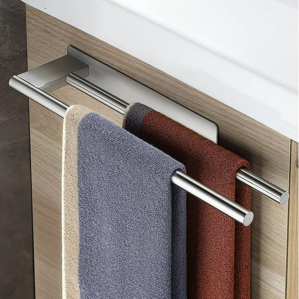Bathroom Towel Rack No Drilling Double Adhesive Towel Rack Stainless Steel Two Arm Wall Mounted Towel Rack for Bathroom Kitchen Silver Walmart