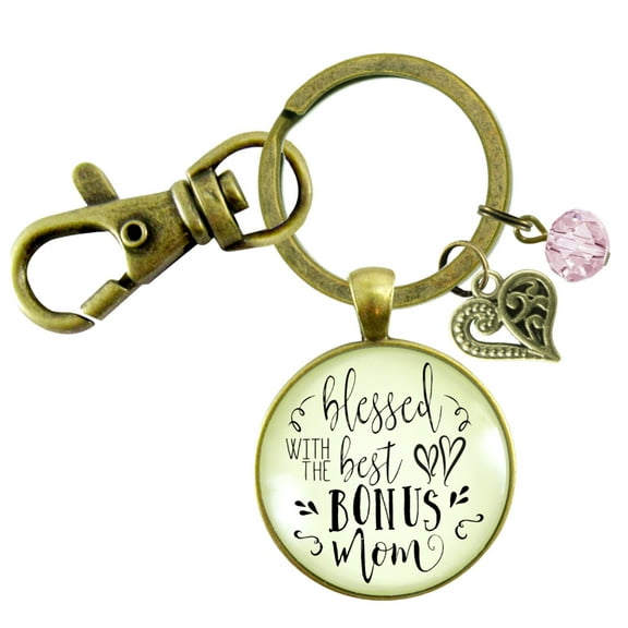 Blessed With Best Bonus Mom Gutsy Goodness Bronze Keychain Thank You Mother Womens Jewelry Gift