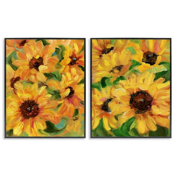 Stupell Industries Abstract Large Sunflower Blooms Plants & Flowers Painting Black Framed Art Print Wall Art, 11 x 14, Set of 2
