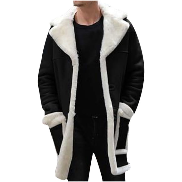Dvkptbk Men's Thickened Coat Jacket Casual Fall Winter Jacket Lapel Furs Coat Single-breasted Fleece Warm Long-sleeved Jacket