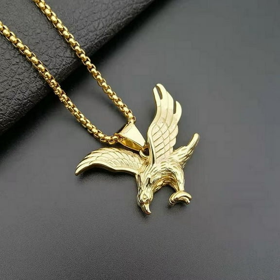 Punk Eagle Necklaces for Men, Retro Golden Silver Color 14K Yellow Gold Animal Hawk Pendant Jewelry Gift Cool Necklace with Chain