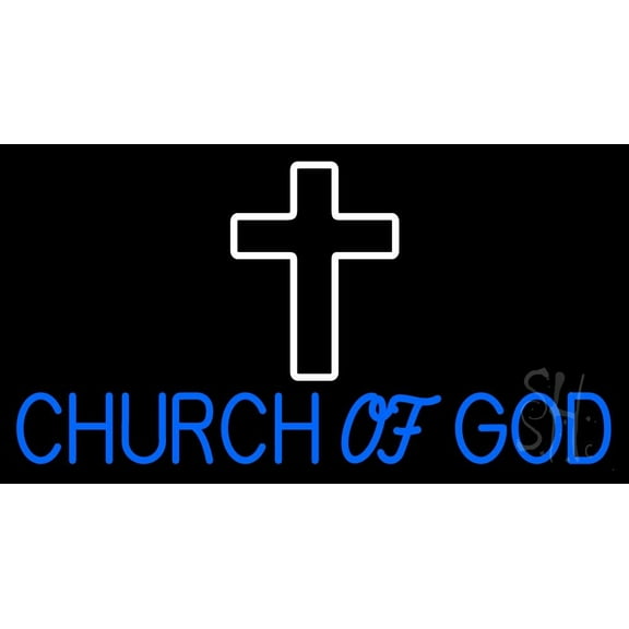 Blue Church Of God LED Neon Sign 13" Tall x 24" Wide - inches Black Square Cut Acrylic Backing, with Dimmer - Premium built indoor Sign for Home décor, Event, Religious place, Store interior, Office.