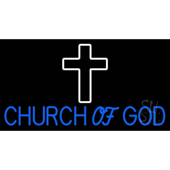 Blue Church Of God LED Neon Sign 13" Tall x 24" Wide - inches Black Square Cut Acrylic Backing, with Dimmer - Premium built indoor Sign for Home décor, Event, Religious place, Store interior, Office.
