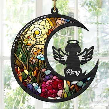 Dog Memorial Suncatcher, Personalized with Name Date Dog Breeds Suncatcher, Pet Loss Suncatcher, Stained Glass Light Catcher, Gifts for Dog Lovers, Dog Memorial Ornament Loss of Pet Sympathy Gift