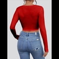 thumbnail image 4 of Tops Cortos de Larga para Mujer, con Cuello Cuadrado Acanalado, Ajustados, Informales, A para Dama Rojo S, 4 of 8