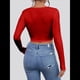 thumbnail image 4 of Tops Cortos de Larga para Mujer, con Cuello Cuadrado Acanalado, Ajustados, Informales, A para Dama Rojo L, 4 of 8