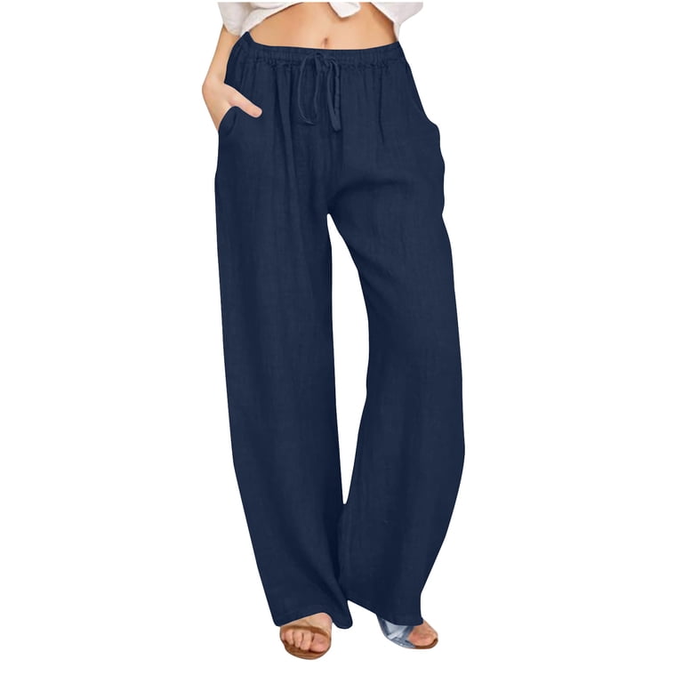 Viadha Womens Cotton Linen Pants, Wide Leg Trousers, Drawstring