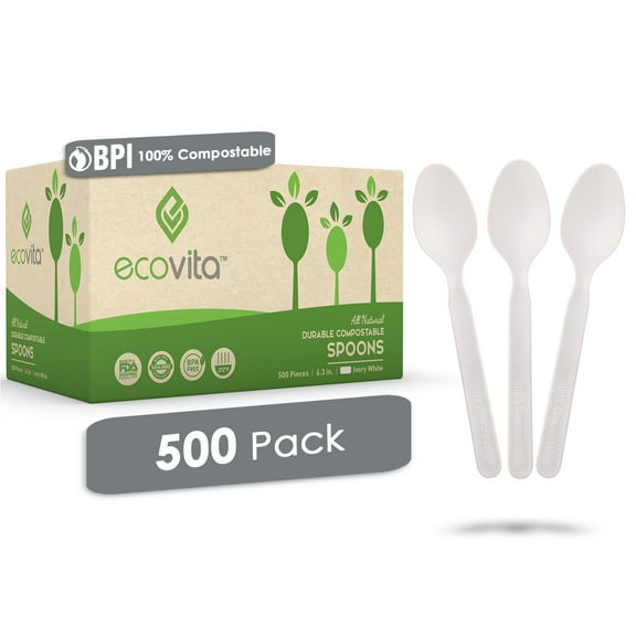100% Compostable Spoons - Disposable Eco Spoon Utensil Sets 500 PCS - Eco Friendly Alternative to Plastic Spoons | Ecovita