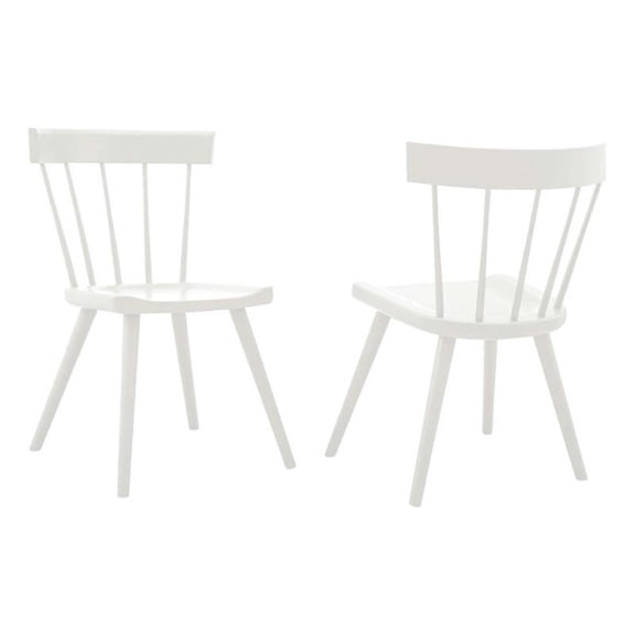 Maklaine Contemporary 18" Elm Wood Dining Side Chair in White (Set of 2)