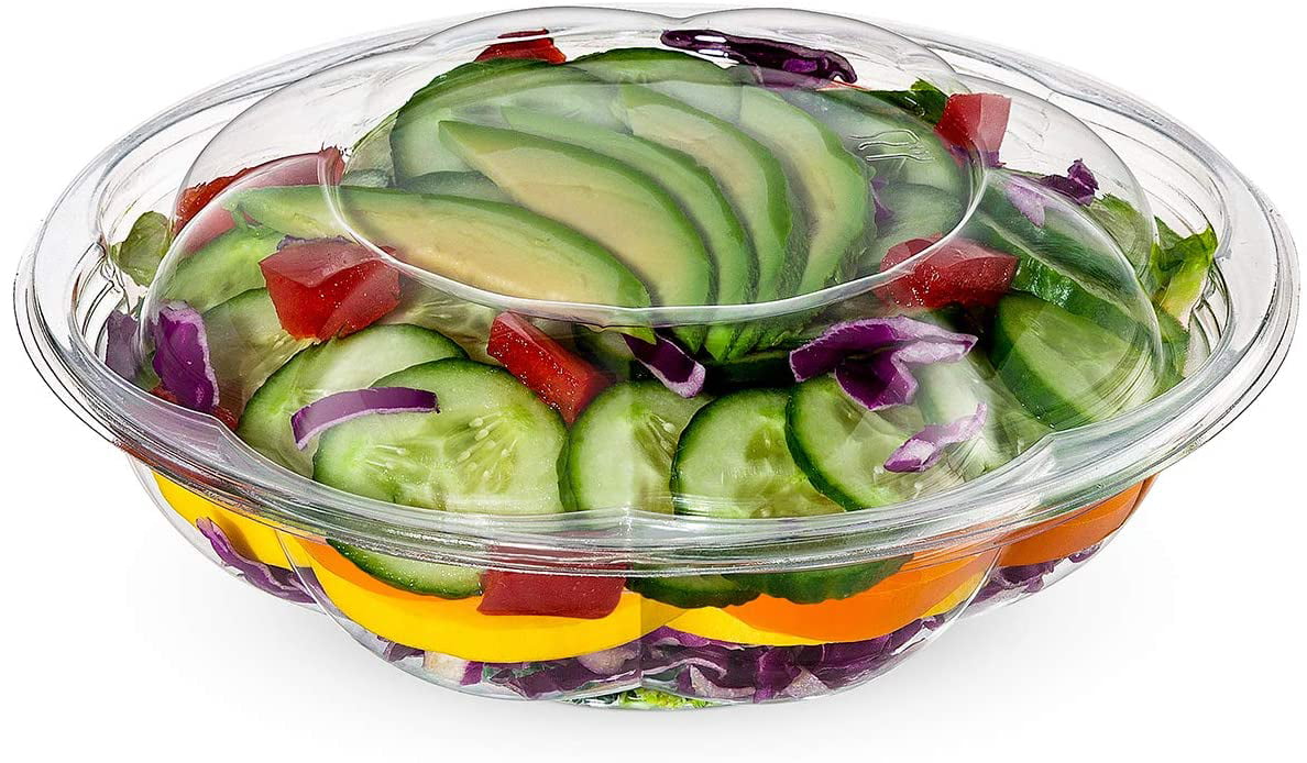 Salad Bowls with Lids Airtight Seal 50 Pack - Clear Plastic Disposable Salad Containers Rose Bowl Container Fresh 18 oz