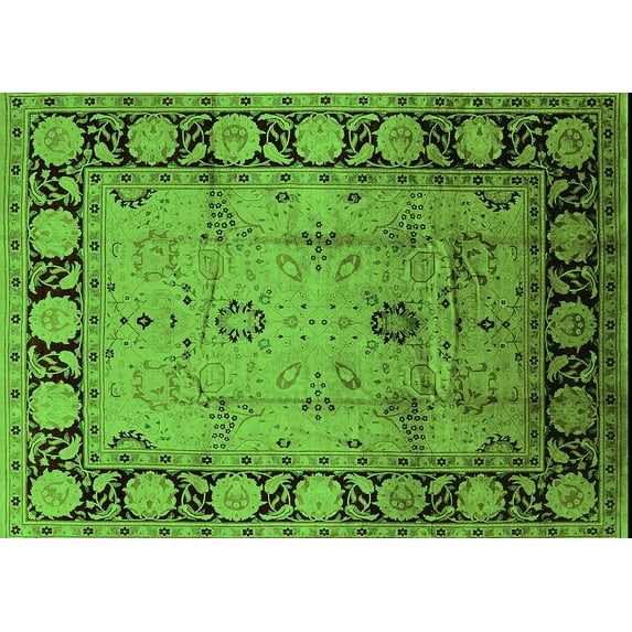 Ahgly Company Indoor Rectangle Oriental Green Traditional Area Rugs, 7' x 9'
