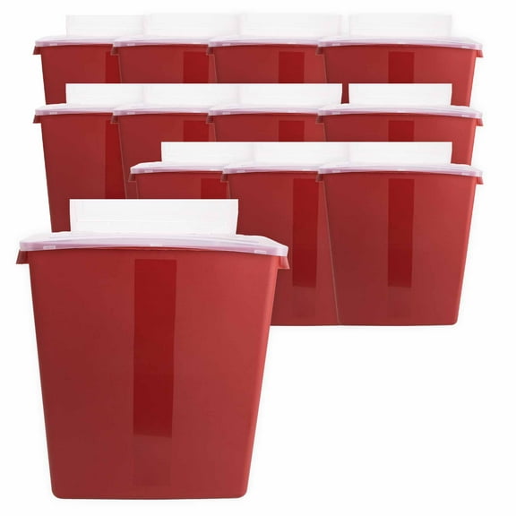 Medegen Sharps Container, 3 Gallon, Red/Black, Large Tortuous Path Lid, 12.5" x 13.5" x 6", 12/Case