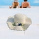 thumbnail image 2 of Sombreros de paja para mujer, informales, transpirables, con ala ondulada, portátiles para viajes cortos. Blanco, 2 of 9