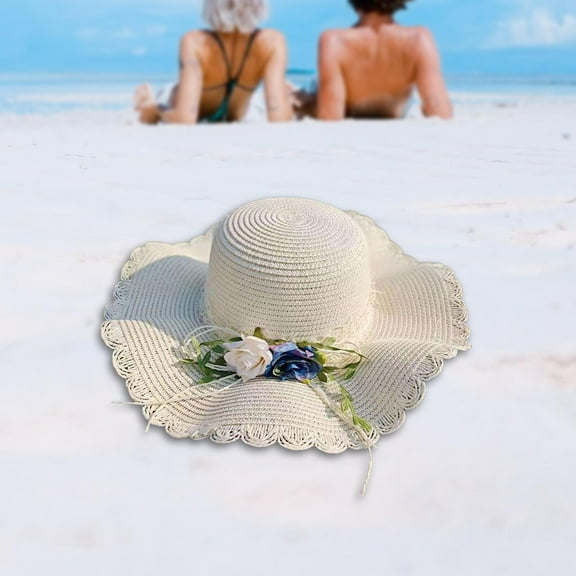 Straw Hats Women with Roses Embellishments Big Eaves Hat Beach Hats Women