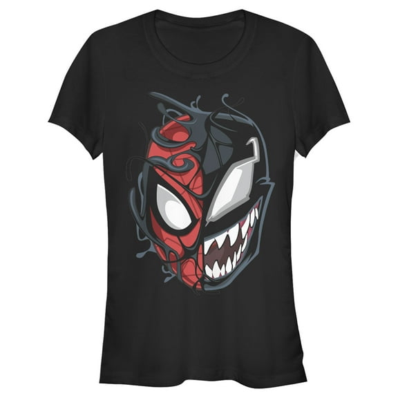 Junior's Marvel Spider-Man Venom Mask Split  Graphic Tee Black Small
