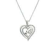 Sterling Silver With 1/10Ct Diamond Mom Double Heart Pendant Necklace, Best Gift, for Her, for Friend, Gift Mom, Sister, Daughter, Teen, on Birthday, Graduation, Real Jewelry for Women