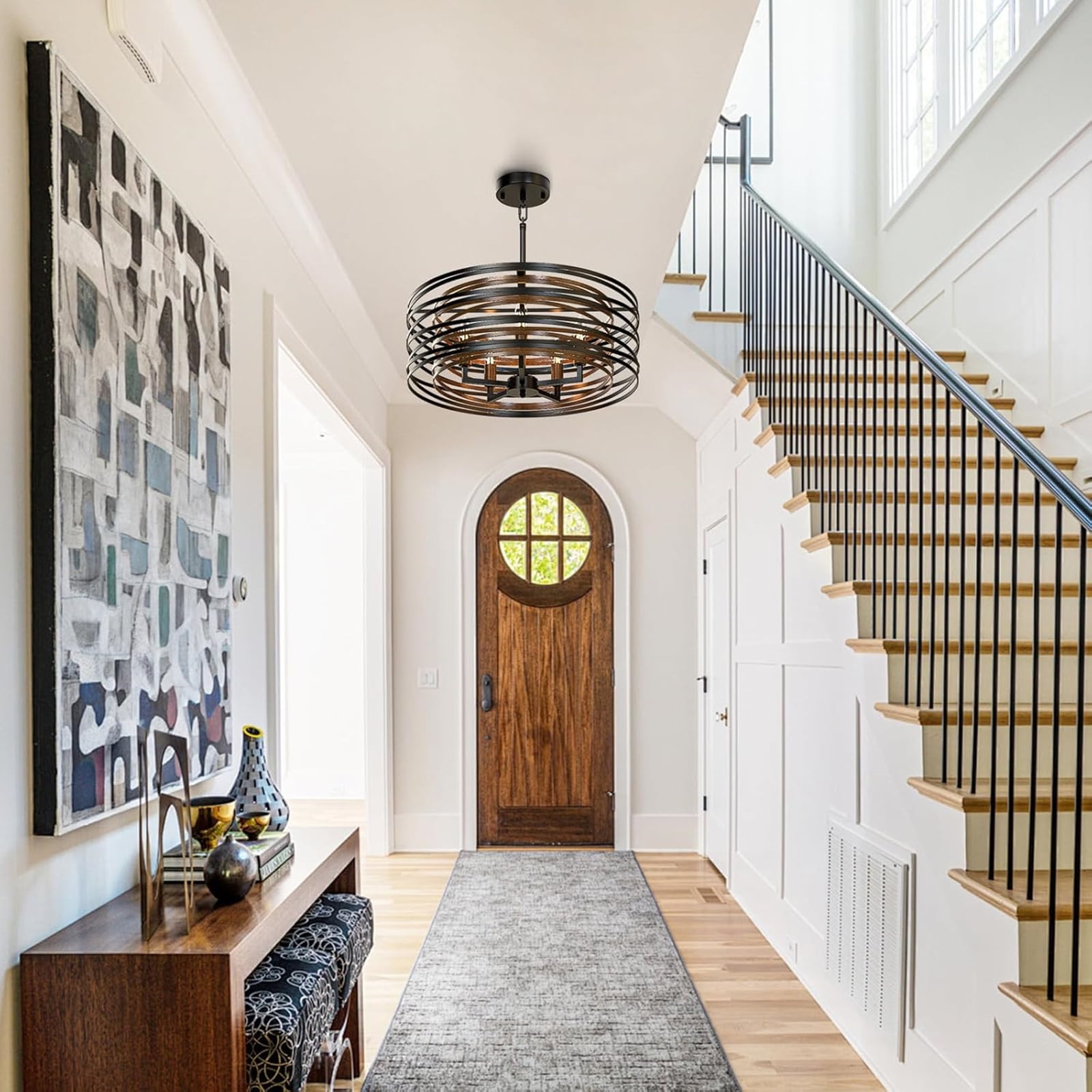 5-Light Dinging Room Lighting Black Rustic Farmhouse Chandelier, 20”Modern Chandeliers Hanging Light for Dining Room Kitchen Island Bedroom Foyer Entryway