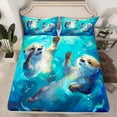 thumbnail image 2 of Feelyou Teens Funny Otter Queen Sheet Sets, Kawaii Ocean Animal Flat Sheet, Cute Cartoon Style Queen Fitted Sheet, Microfiber Bedroom Decor, 4-Piece, 2 of 7
