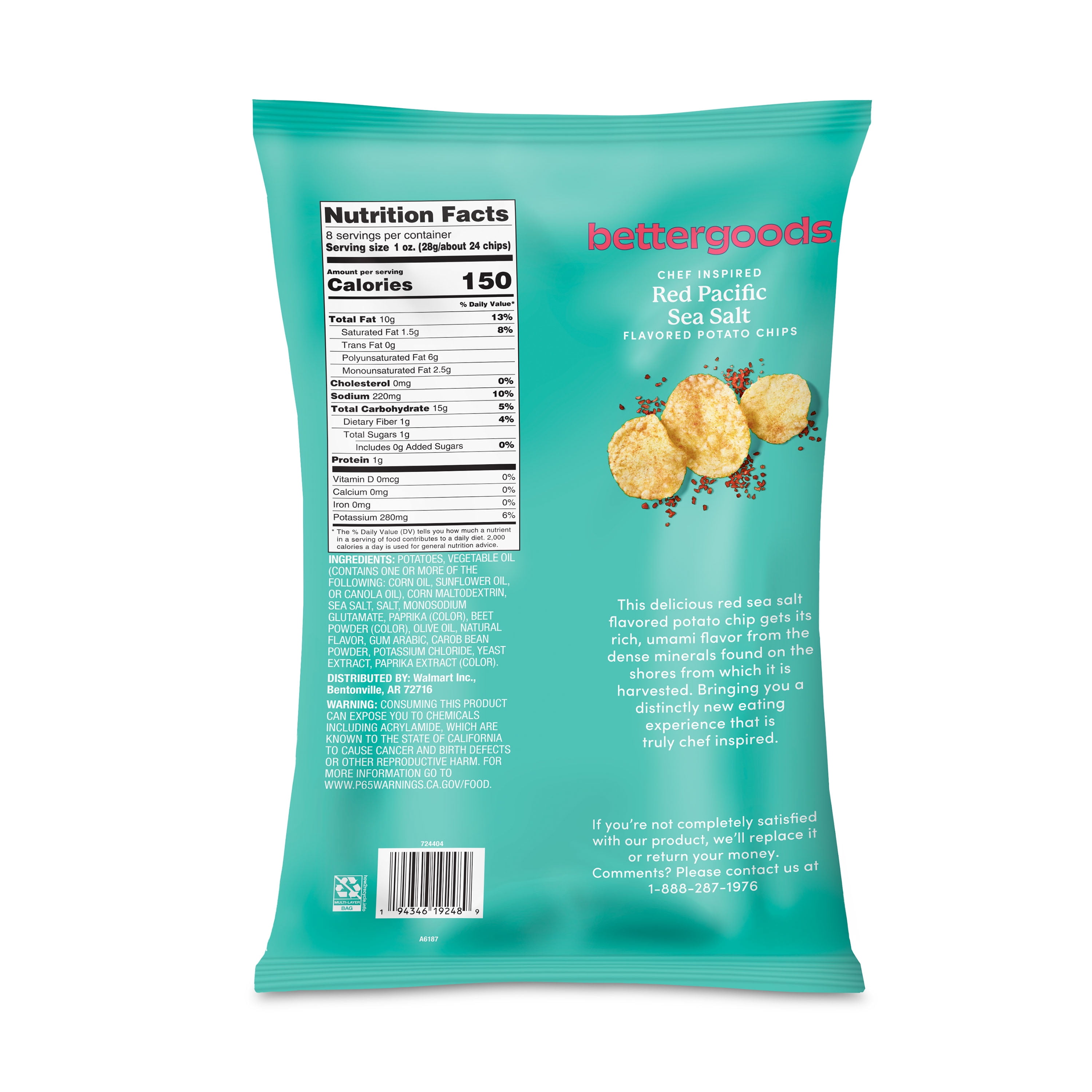 (4 pack) bettergoods Chef Inspired Red Pacific Sea Salt Flavored Potato Chips, 8 oz